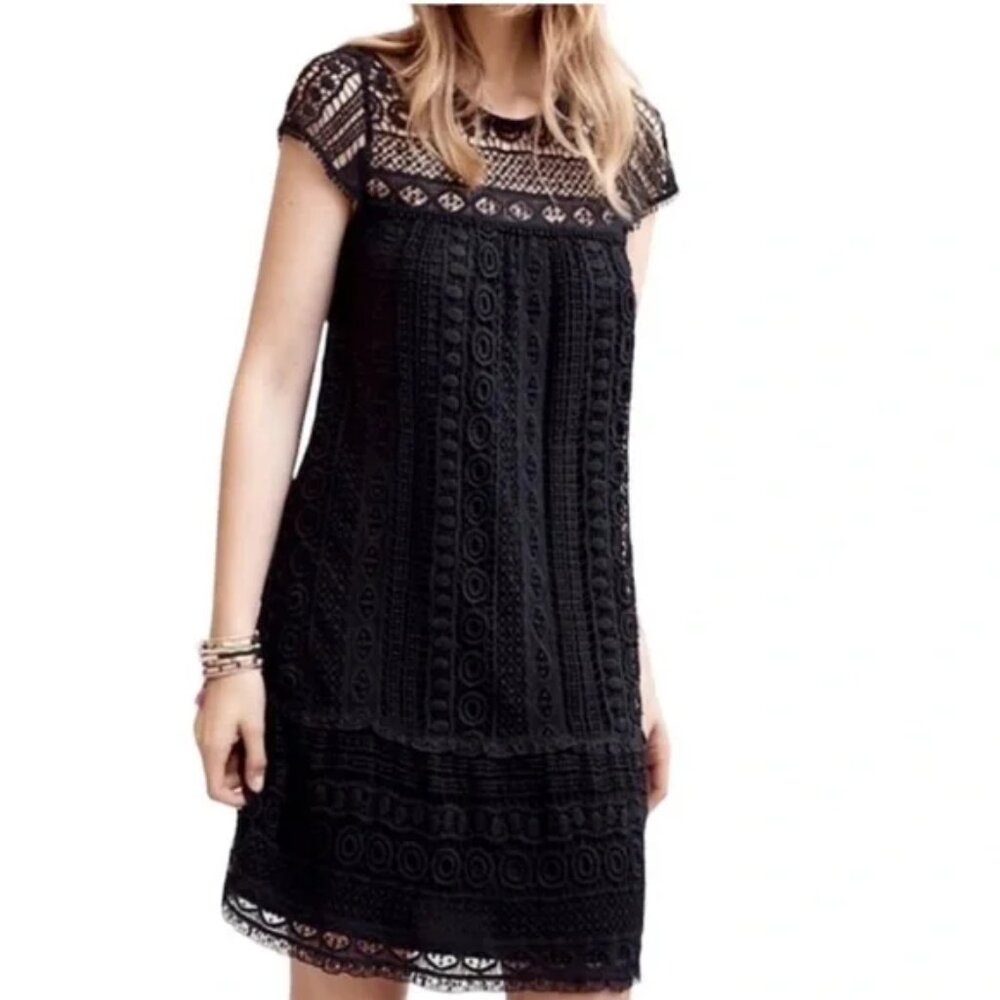 Anthropologie Maeve Black‎ Crochet Lace Mini Babydoll Dress Size XL flowy short